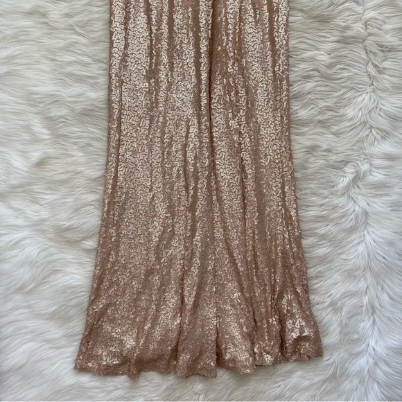 Tadashi Shoji Champagne Gold Sequin Long Sleeve Evening Dress Gown - Picture 11 of 15
